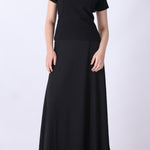 Ribbed black tee tucked into tailored trousers