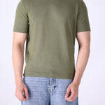 Sage green knitted t-shirt for men, front view
