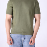 Sage green knitted t-shirt for men, front view

