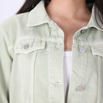 Side view of cropped denim jacket
