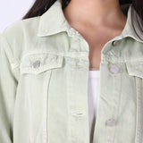 Side view of cropped denim jacket
