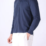 Side view of regular fit blue shirt
