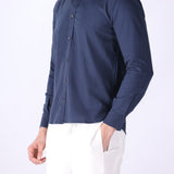Side view of regular fit blue shirt

