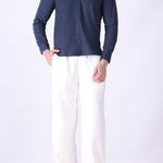 Side view of regular fit blue shirt
