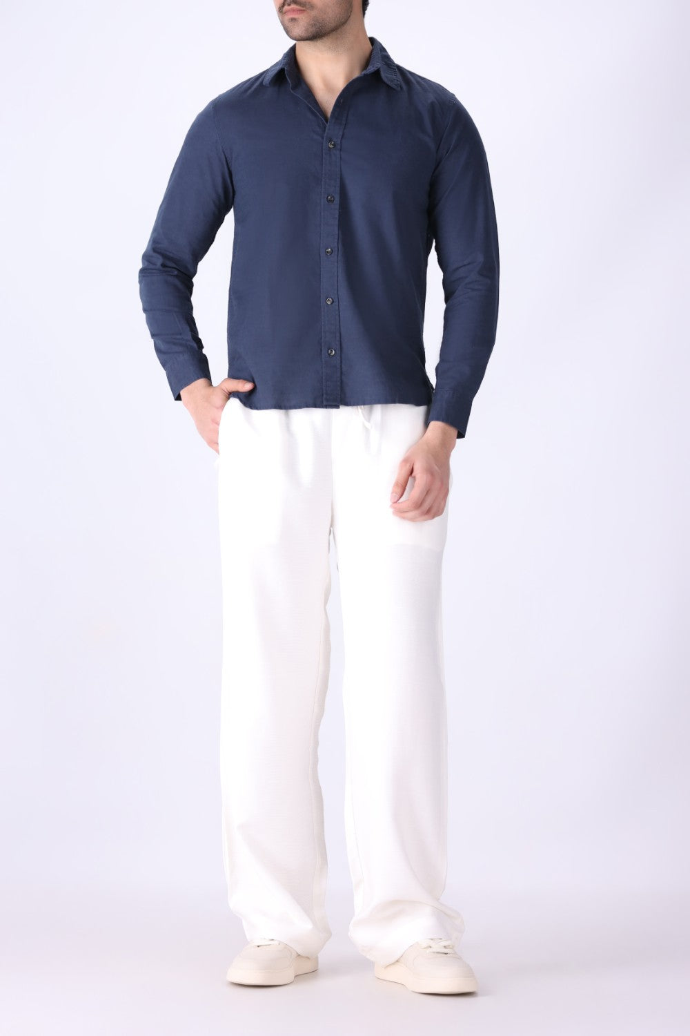 Side view of regular fit blue shirt
