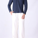 Side view of regular fit blue shirt
