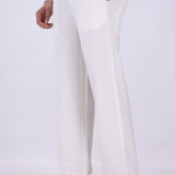 Side view of relaxed straight leg trousers