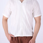 White Cuban collar shirt for men, front view
