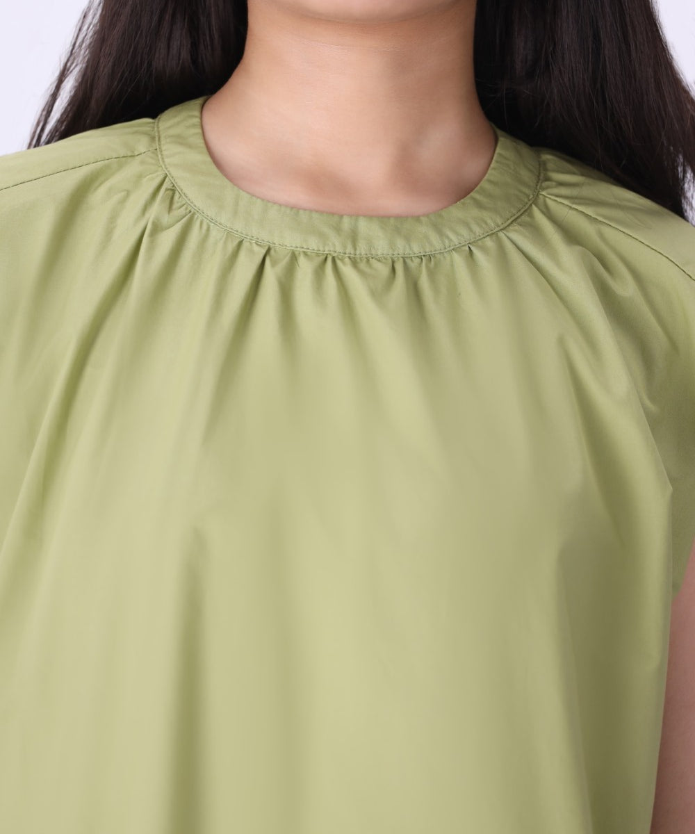 Cap Sleeves Pleated Poplin Top