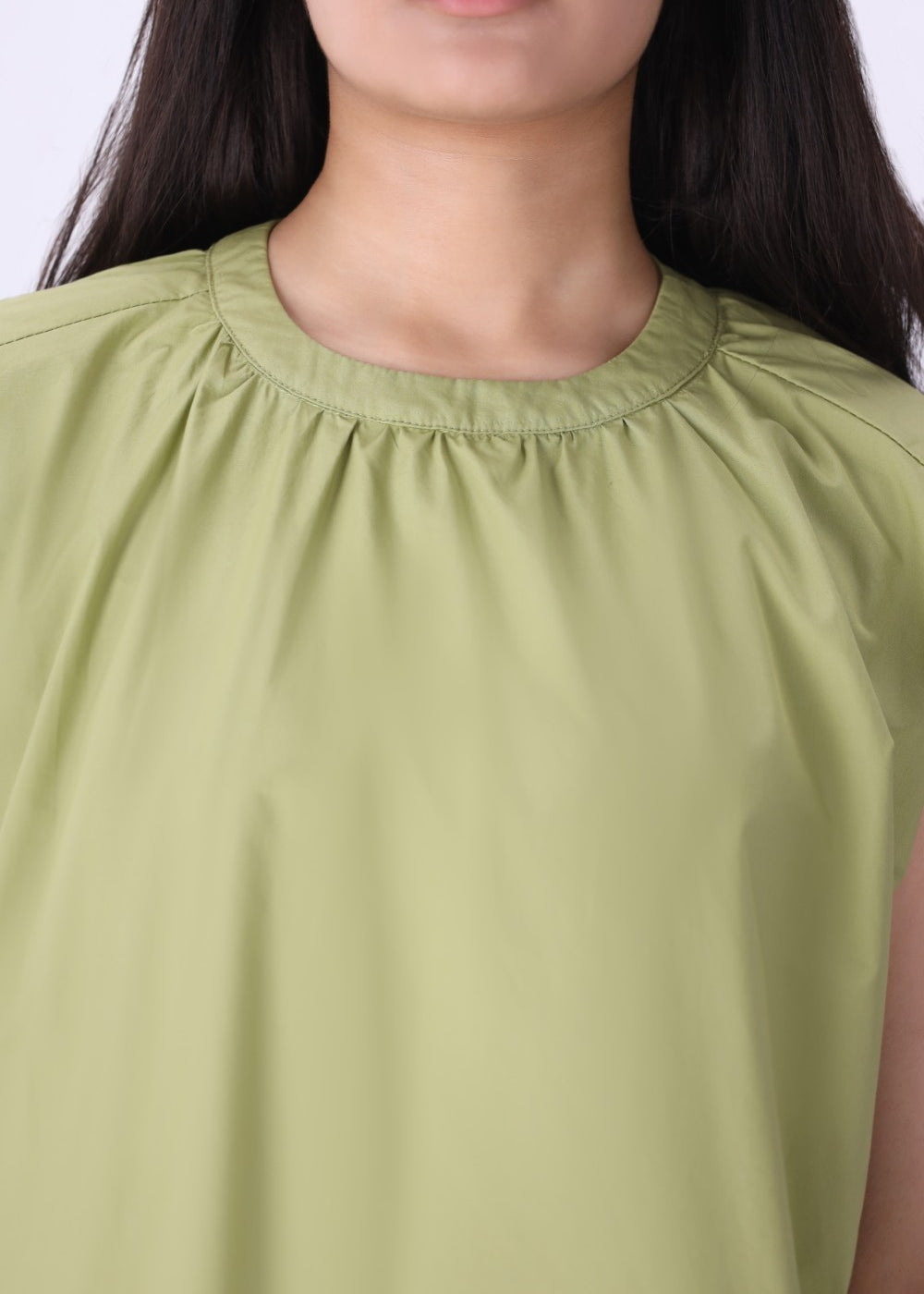 Cap Sleeve Poplin Top with Pleated Detail for Daywear