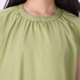 Cap Sleeves Pleated Poplin Top