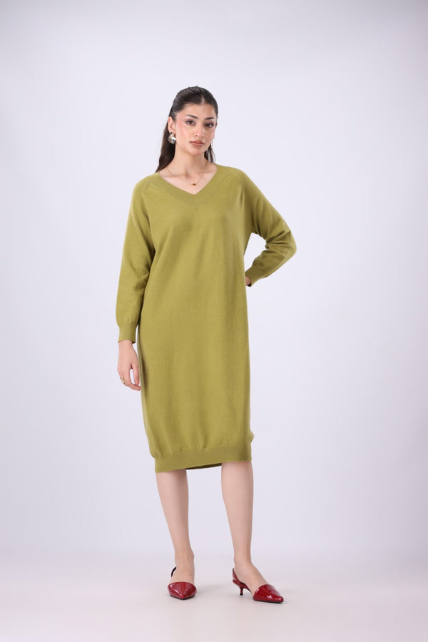 Knit v-neck long dress