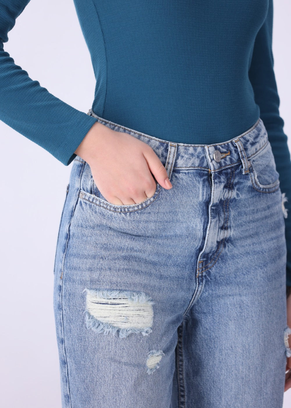 Distressed Straight Jeans | Comfort Stretch Fabric for All-Day Wear