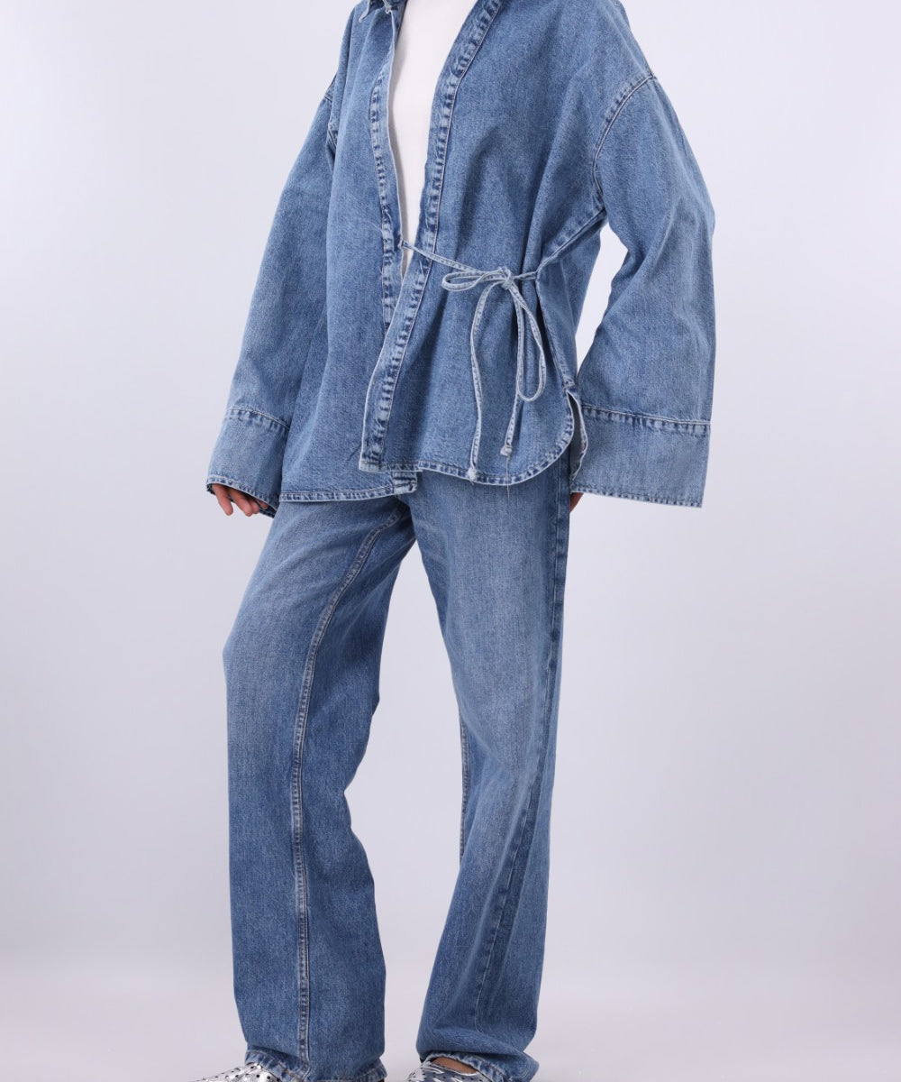 Denim wrap shirt jacket