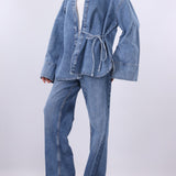 Denim wrap shirt jacket