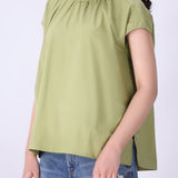 Cap Sleeves Pleated Poplin Top