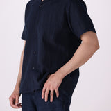 Textured Cuban Collar Short Sleeve Shirt
