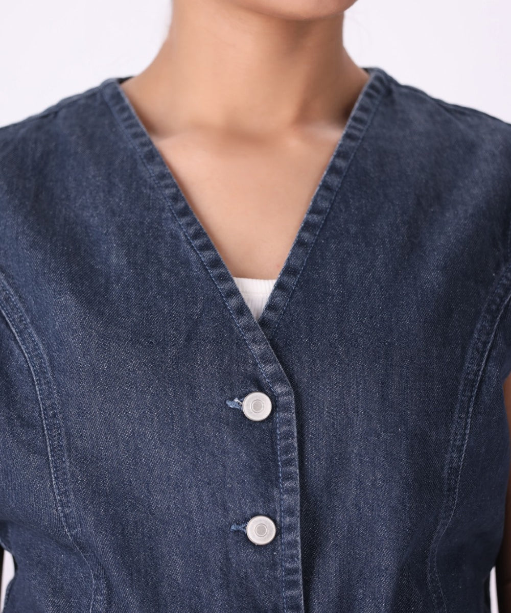Classic Belted Denim Waistcoat