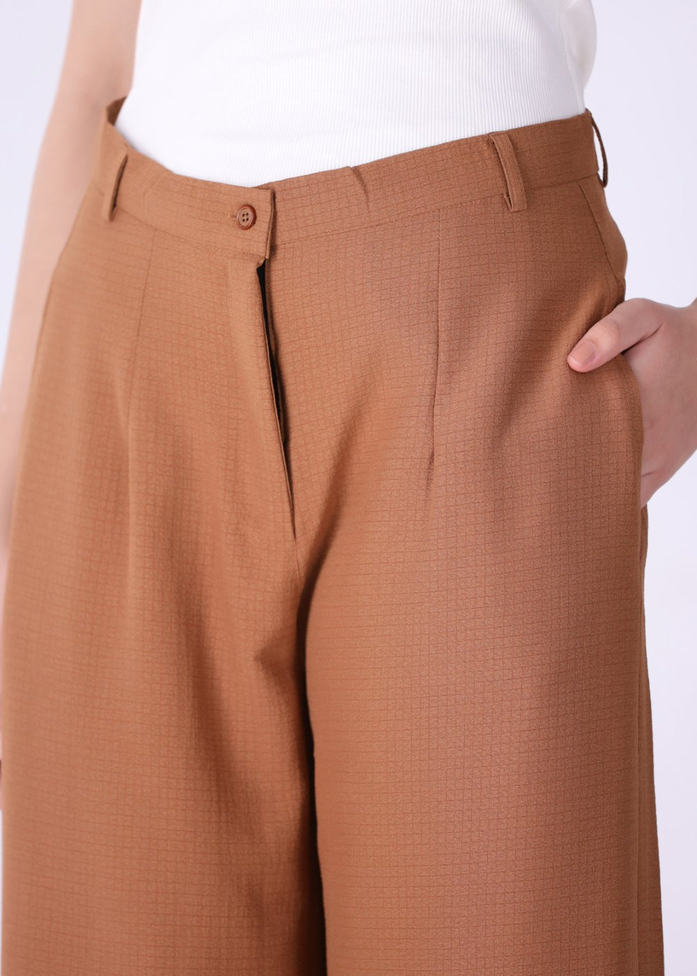 Caramel Tailored Wide-Leg Trouser | Comfort Stretch Fabric for All-Day Wear