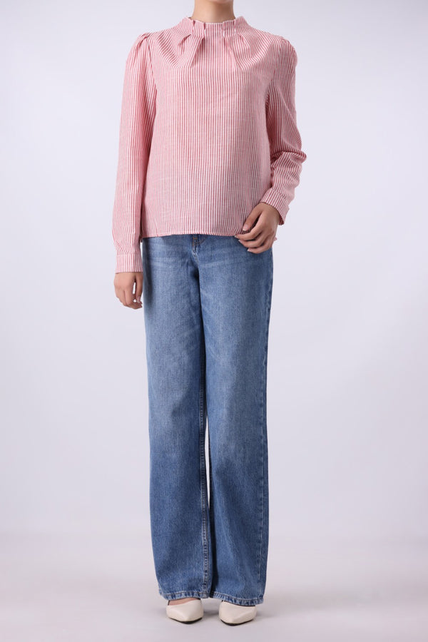 Striped Plited Neck Blouse