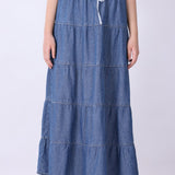 Tiered Chambray Maxi Skirt