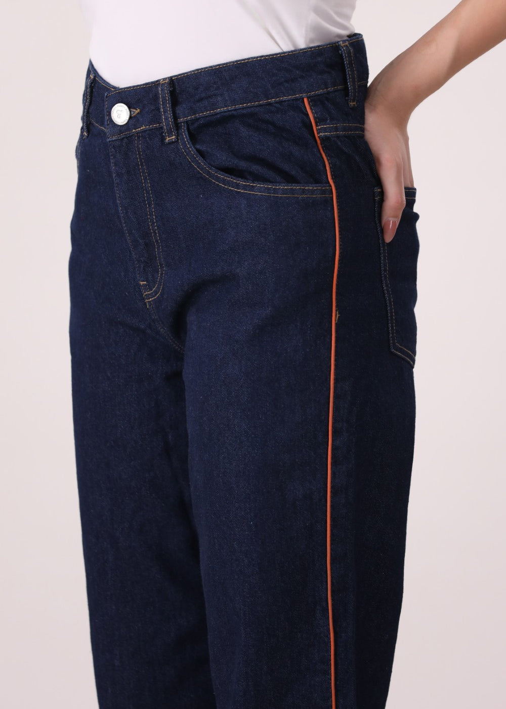 Dark Blue Straight Leg Denim Jeans