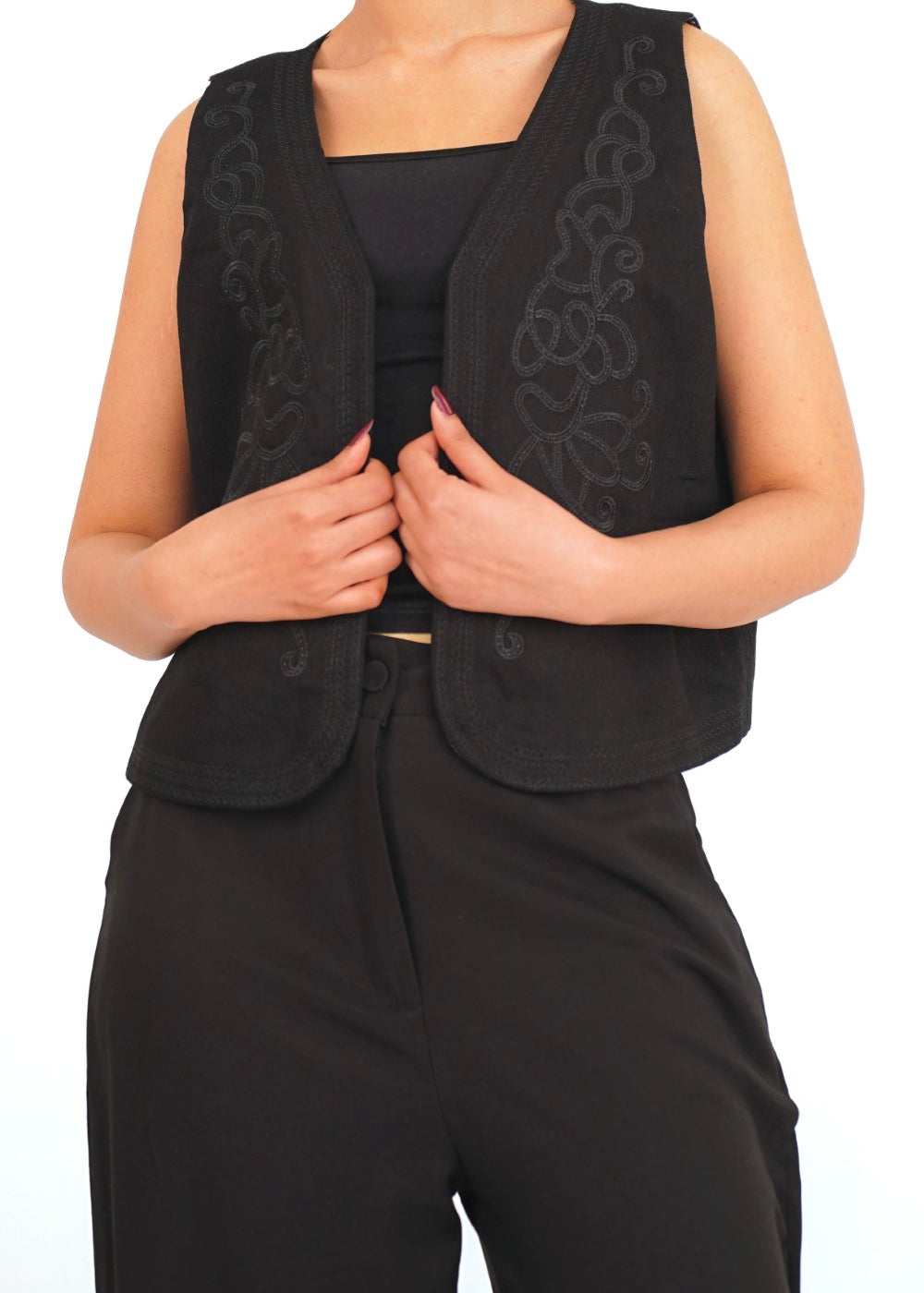 Contrast-embroidered Vest | Soft Cotton Fabric for All-Day Comfort