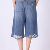 Distressed Wide-Leg Denim Jorts