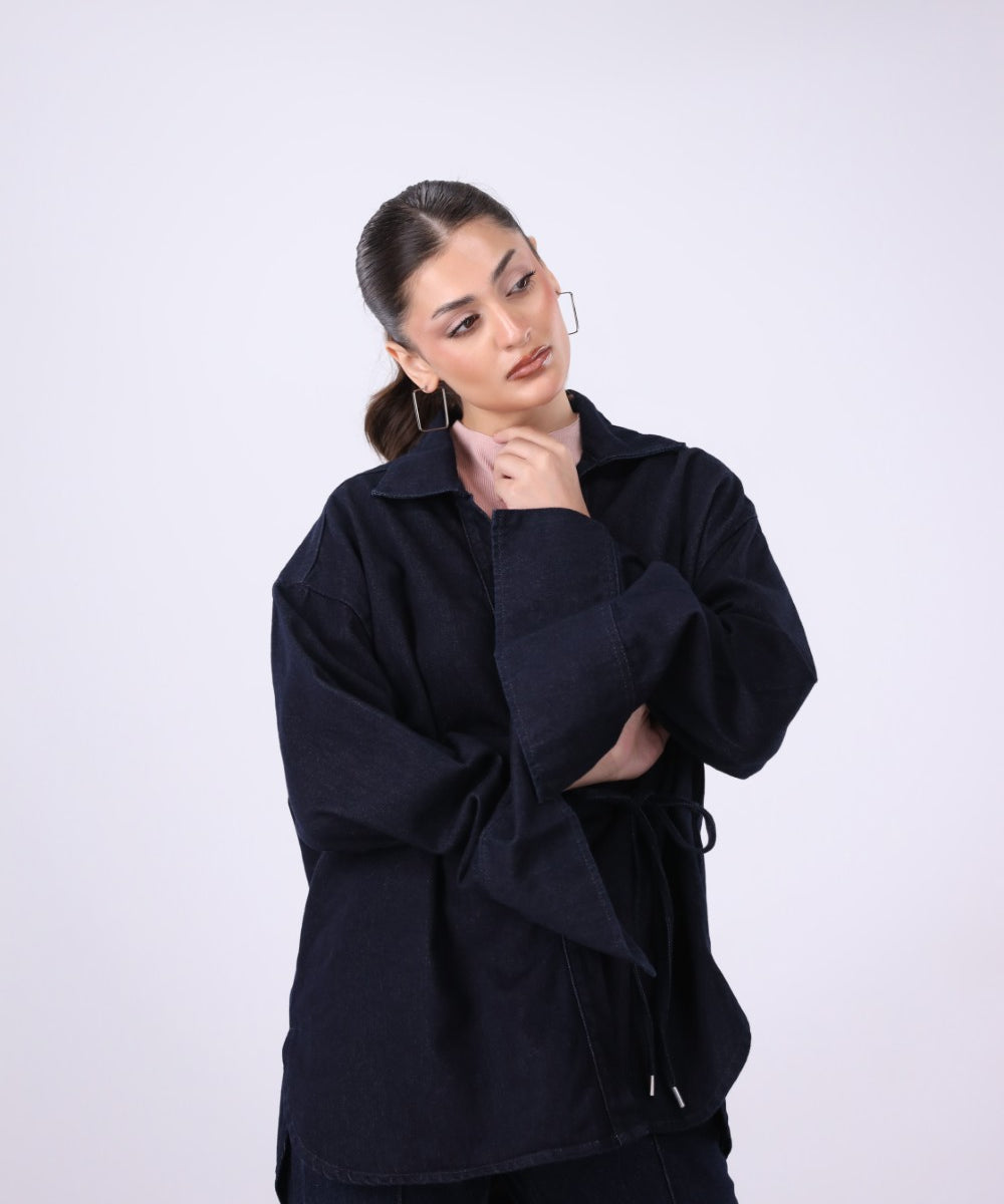 Denim wrap shirt jacket