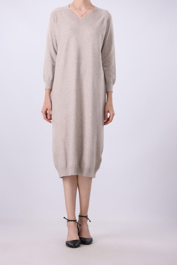 Knit v-neck long dress