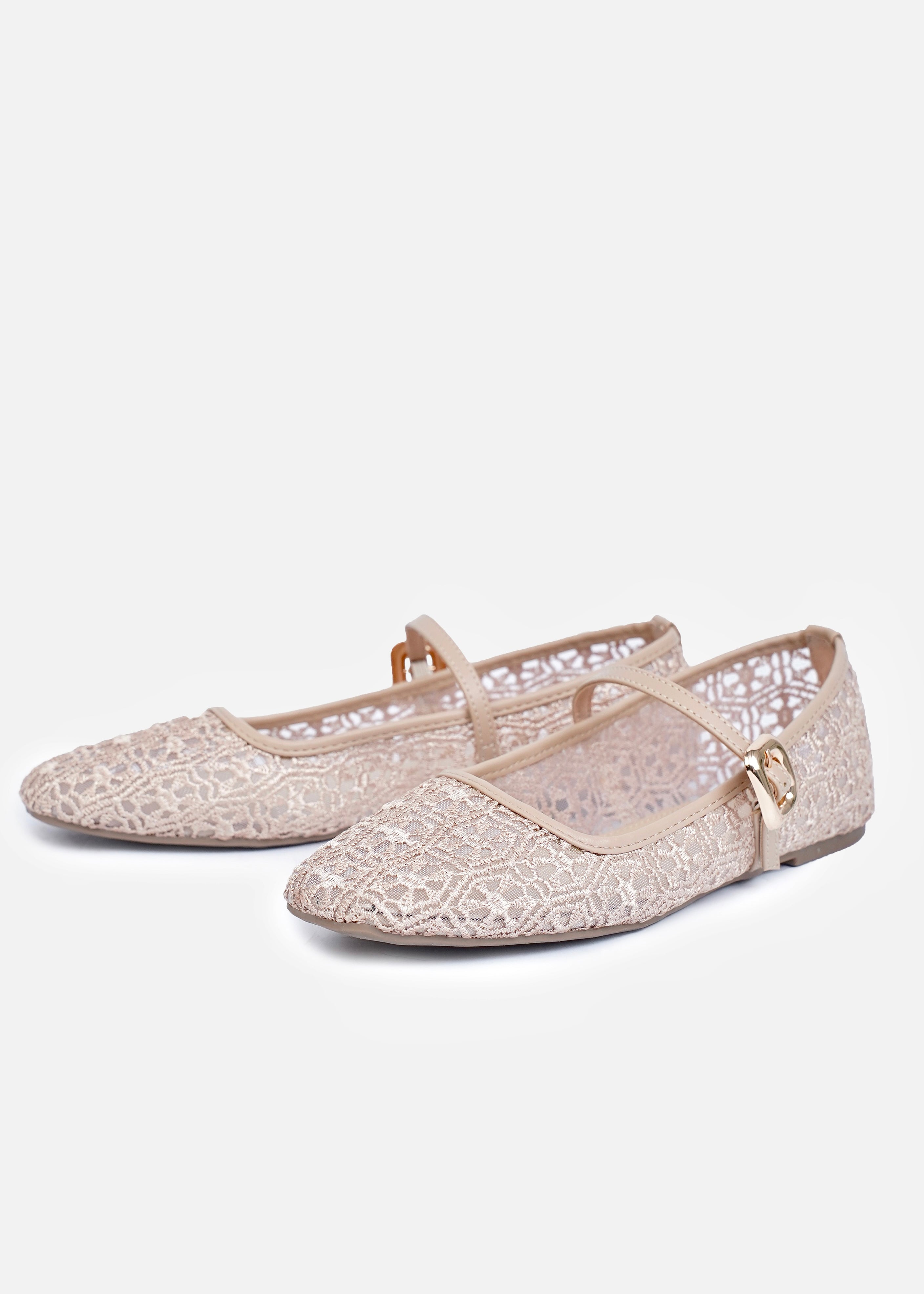 Lace Mary Jane Flats in Beige | Women'S Fashion Flats