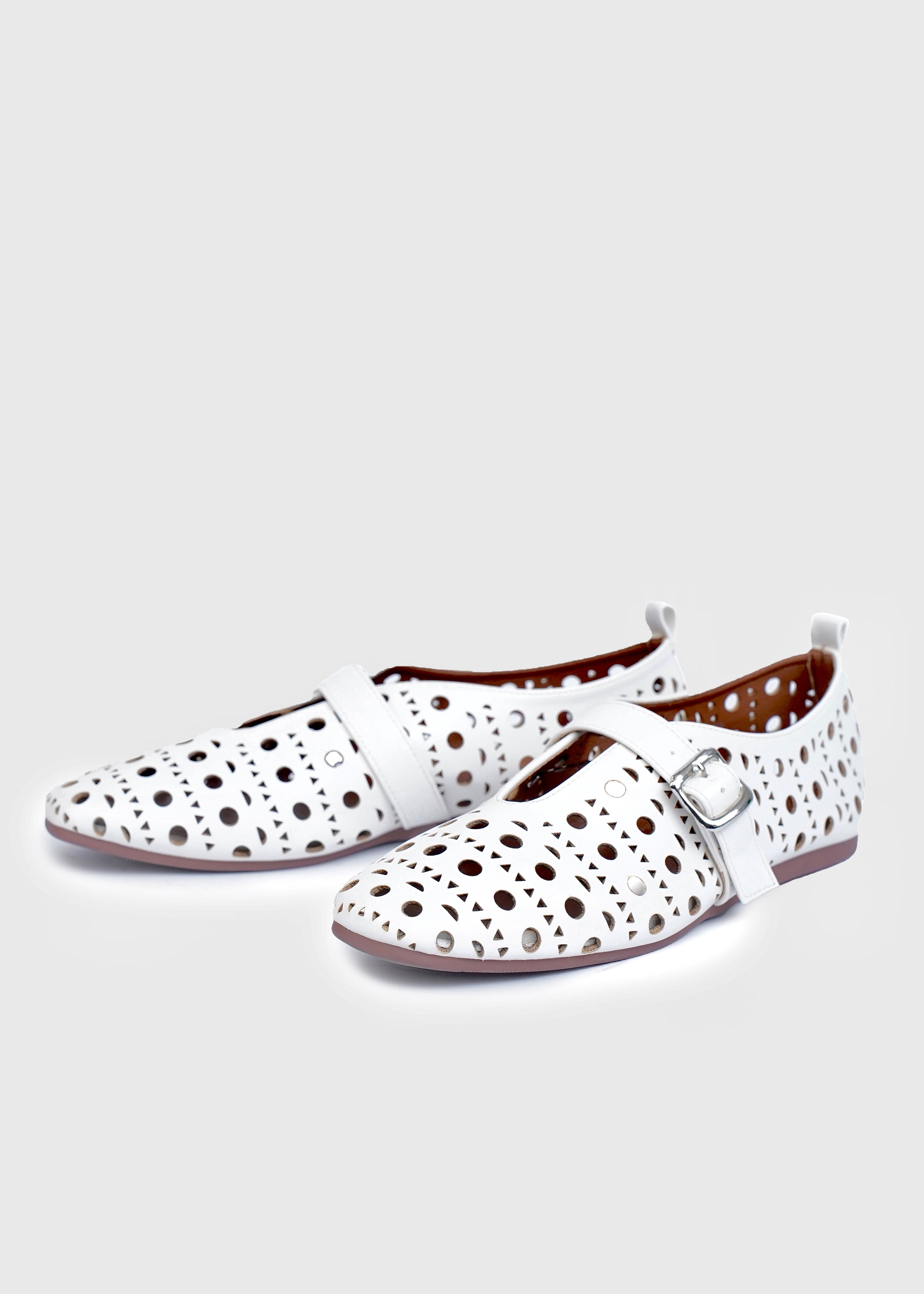 Laser-Cut Mary Jane Flats with Feminine Dressy Detail