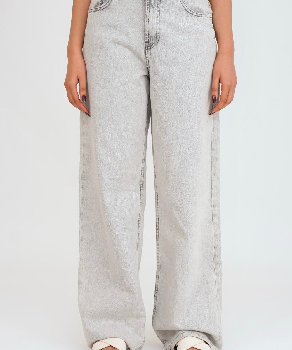High-Rise Acid Wash Straight-Leg Jeans