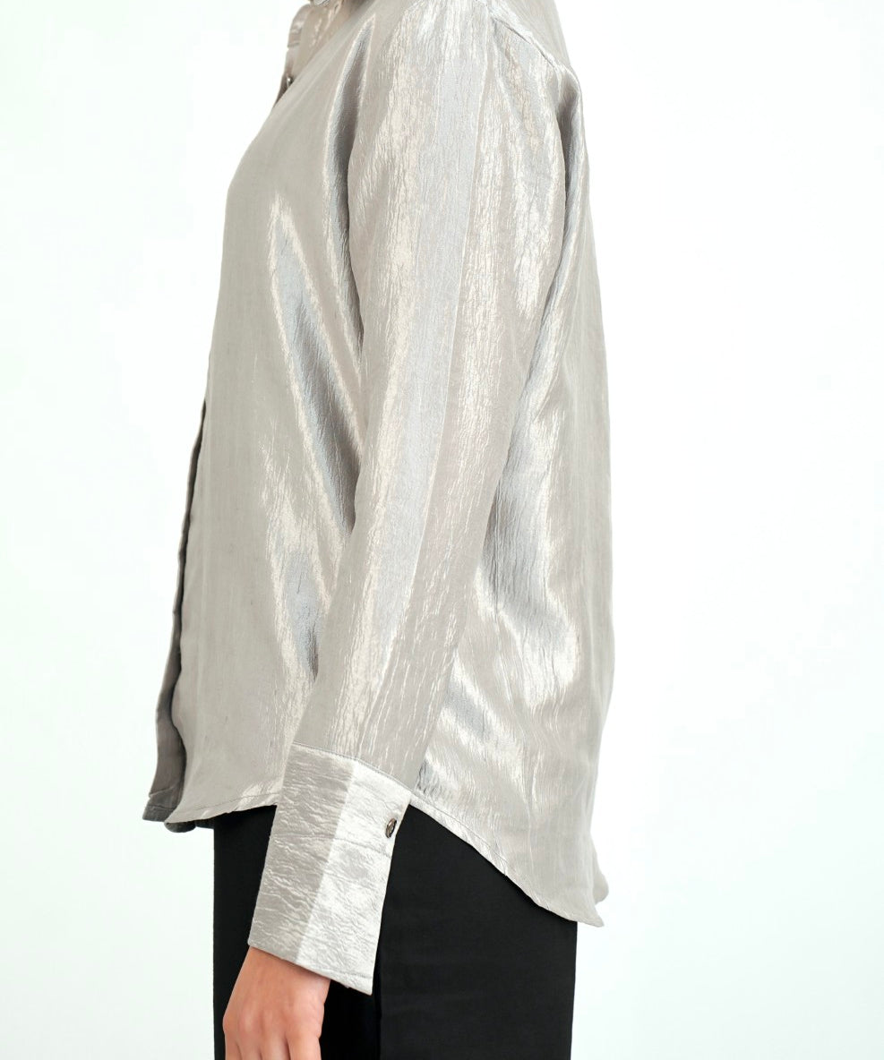 Crushed Silk-Finish Satin Blouse