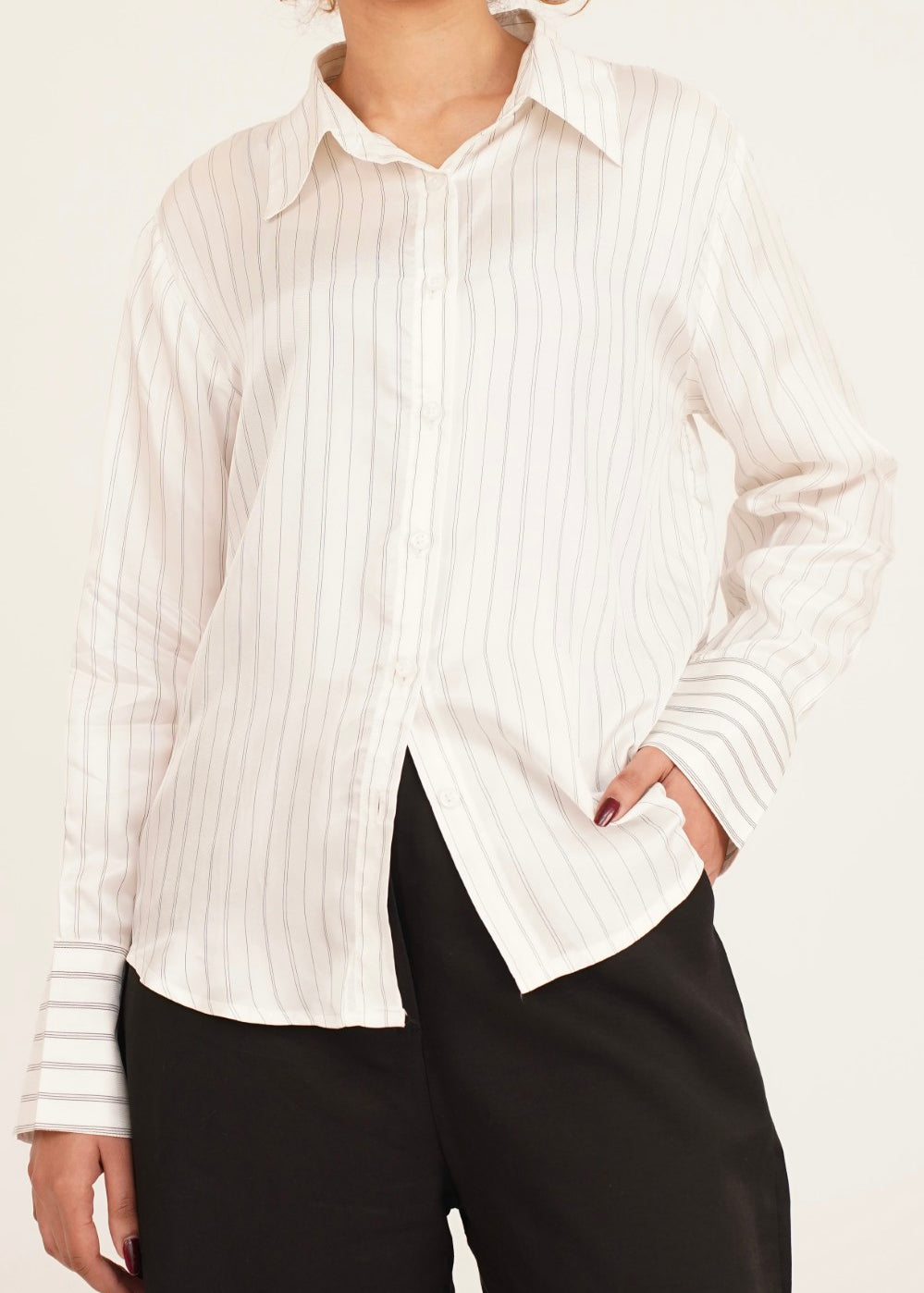 Stripe Satin Shirt with Smooth Finish for Elegant Looks