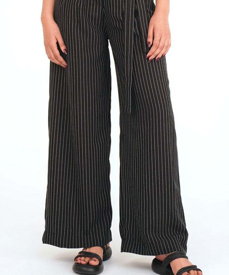 Pinstripe Belted Wide Pants