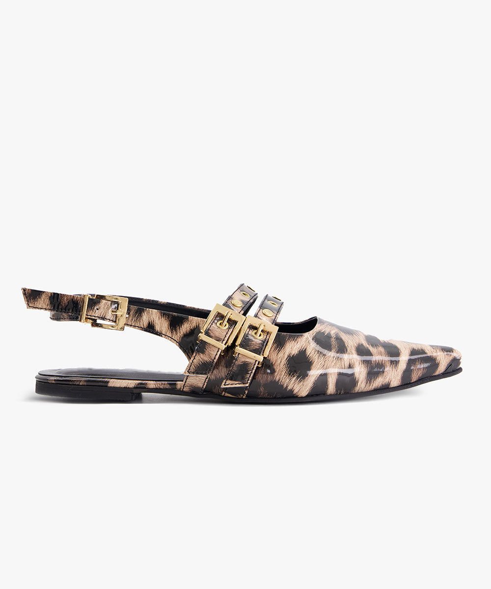 Leopard Print Cross-Strap Flat