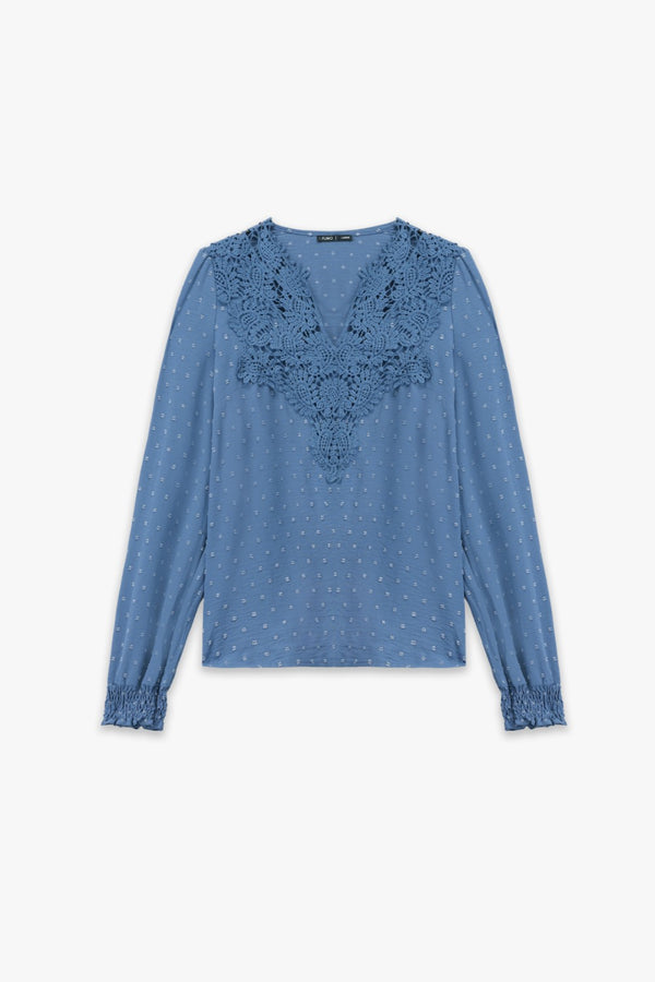Lace Spliced Lantern Sleeve Top