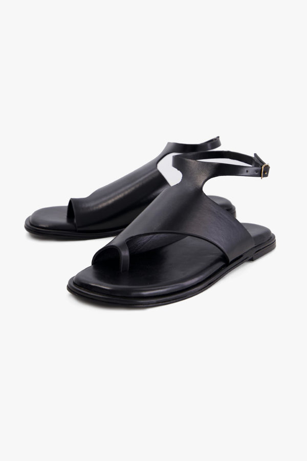 Faux Leather Toe Loop Flats