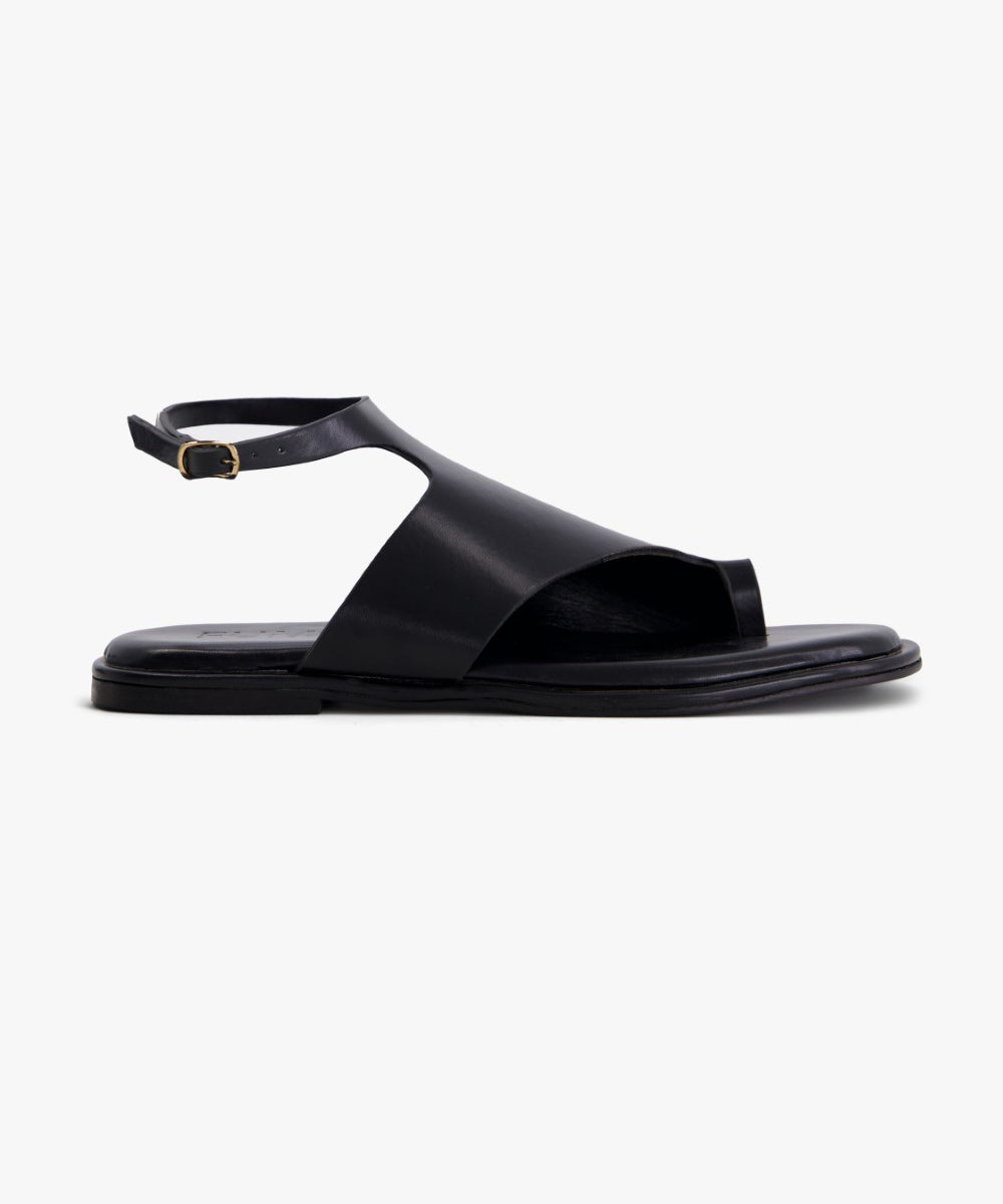 Faux Leather Toe Loop Flats