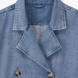 Double Breasted Denim Jacket | Soft Knit Fabric for Warmth and Comfort