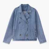 Double Breasted Denim Jacket | Soft Knit Fabric for Warmth and Comfort